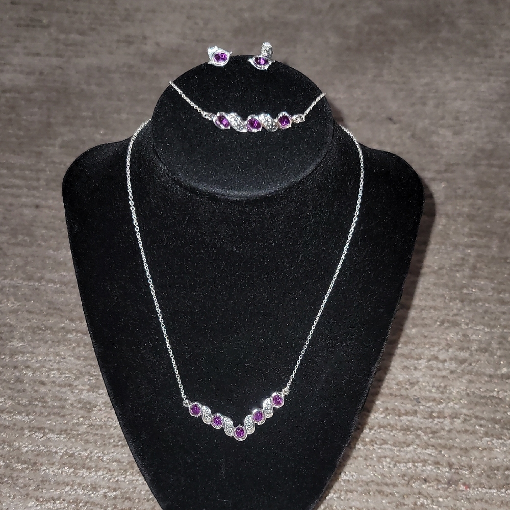 Elegant Silver Tone and Purple Jewelry Set